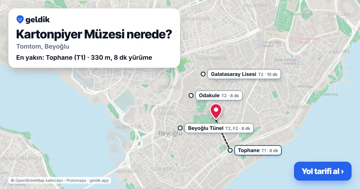 Where is Kartonpiyer Müzesi: map with its location and the nearest stops, with walking times