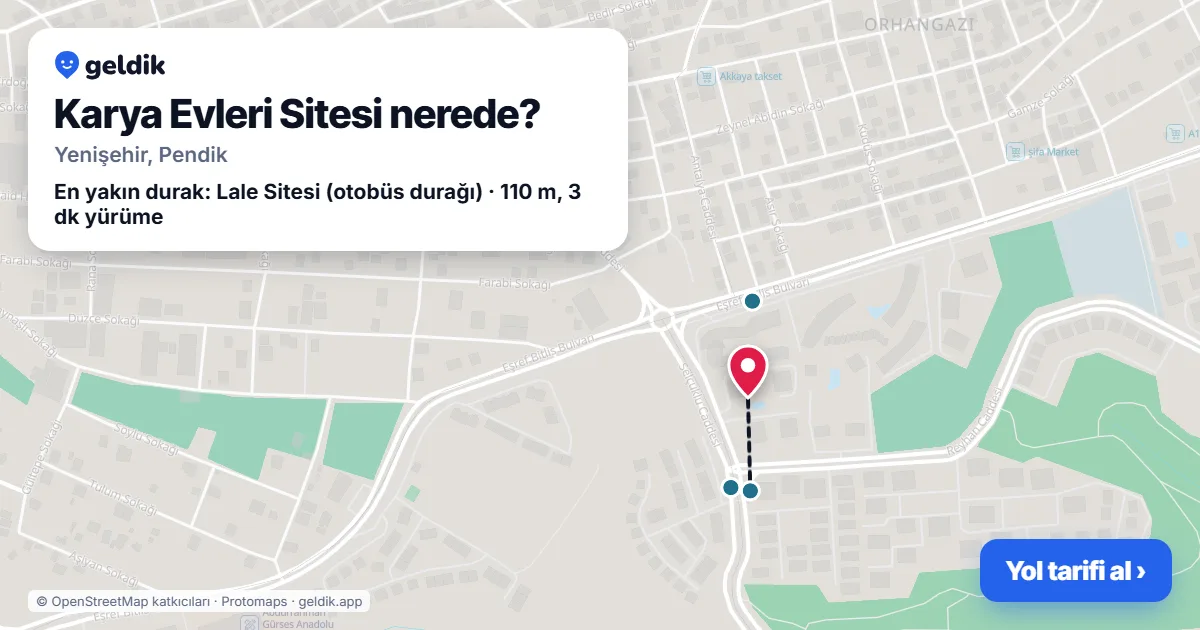 Karya Evleri Sitesi nerede: haritada konumu ve en yakın duraklar, yürüme süreleriyle