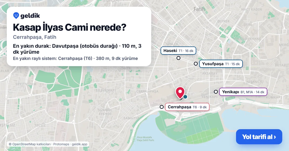 Where is Kasap İlyas Cami: map with its location and the nearest stops, with walking times