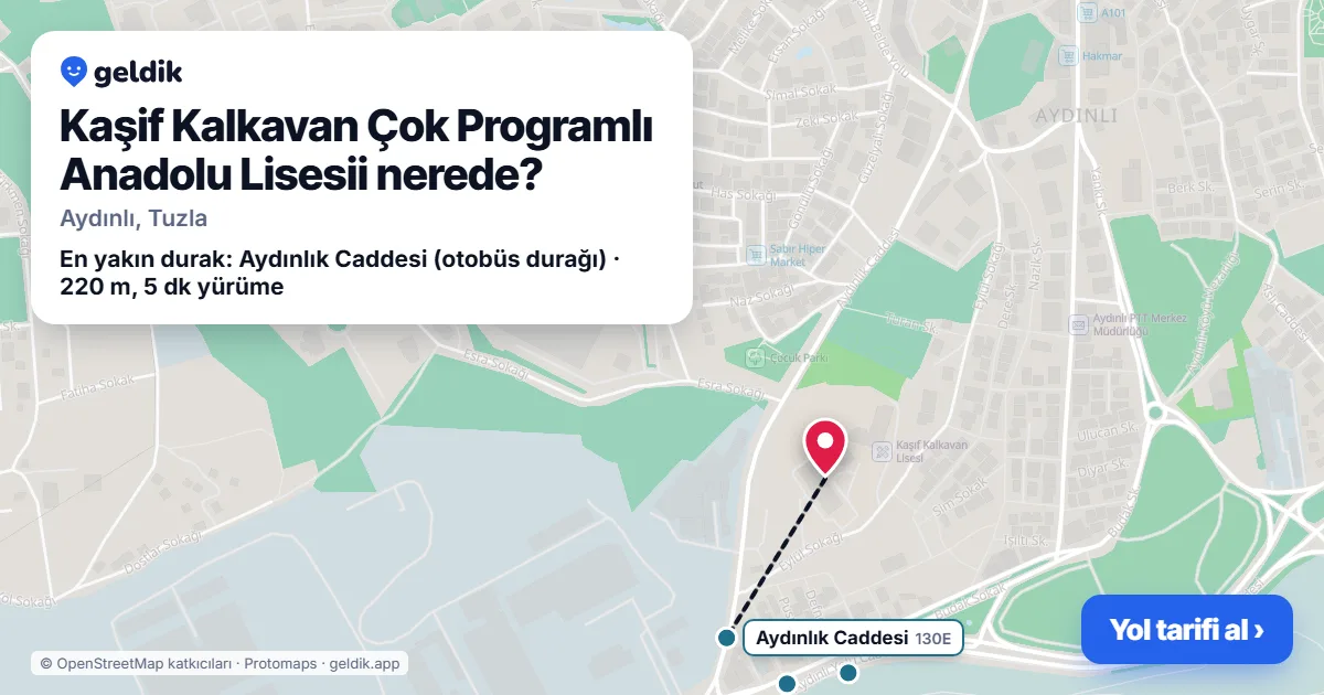 Where is Kaşif Kalkavan Çok Programlı Anadolu Lisesii: map with its location and the nearest stops, with walking times