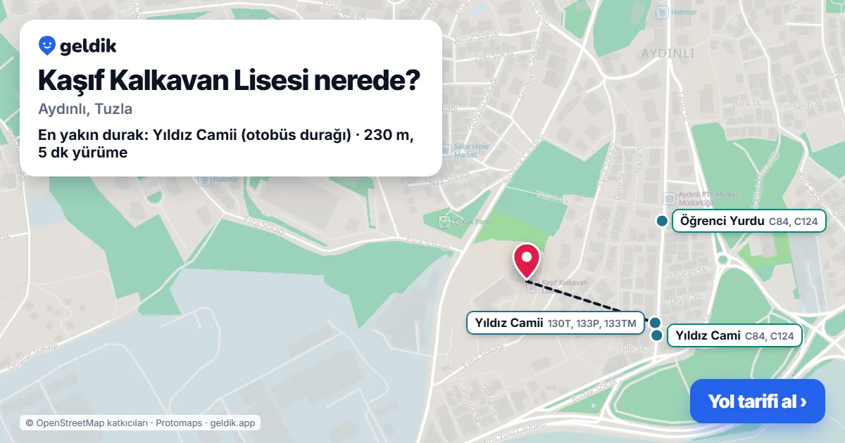 Kaşıf Kalkavan Lisesi nerede: haritada konumu ve en yakın duraklar, yürüme süreleriyle