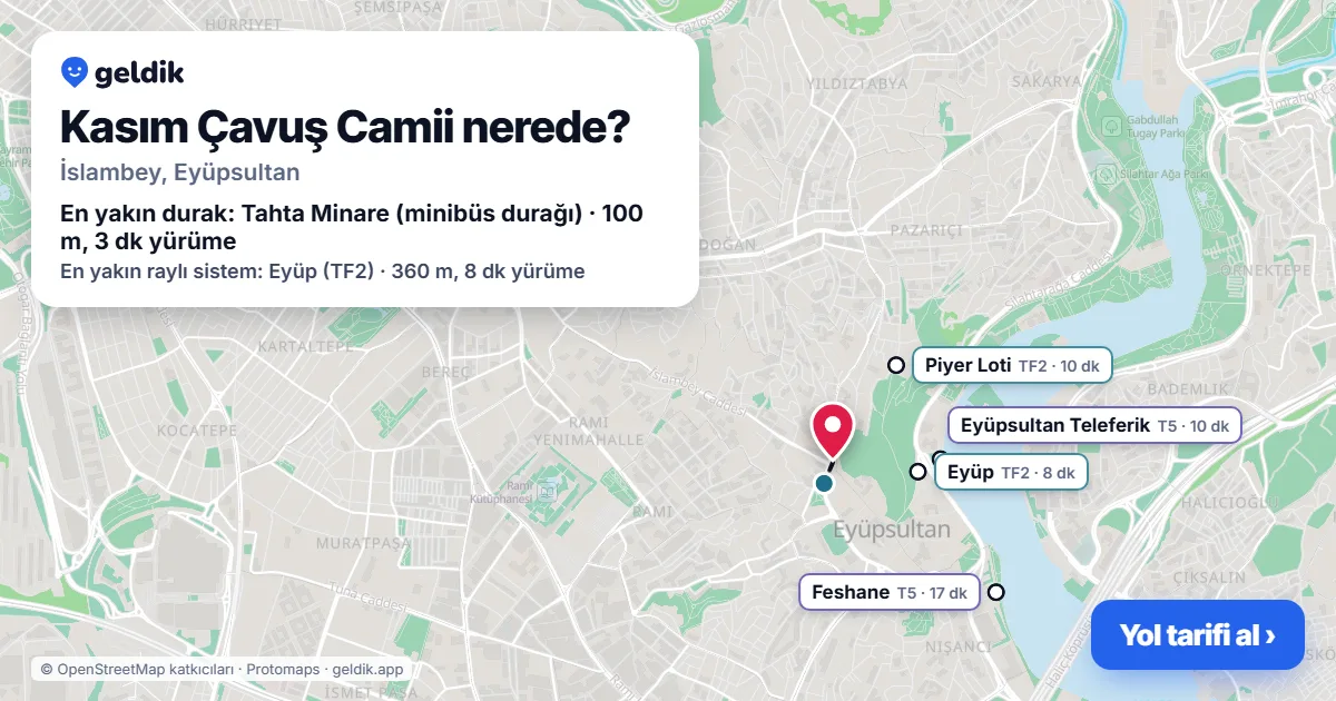 Where is Kasım Çavuş Camii: map with its location and the nearest stops, with walking times