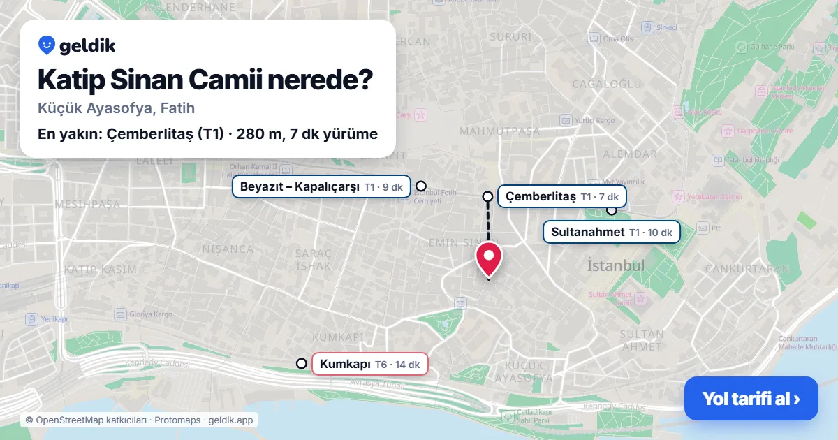 Katip Sinan Camii nerede: haritada konumu ve en yakın duraklar, yürüme süreleriyle
