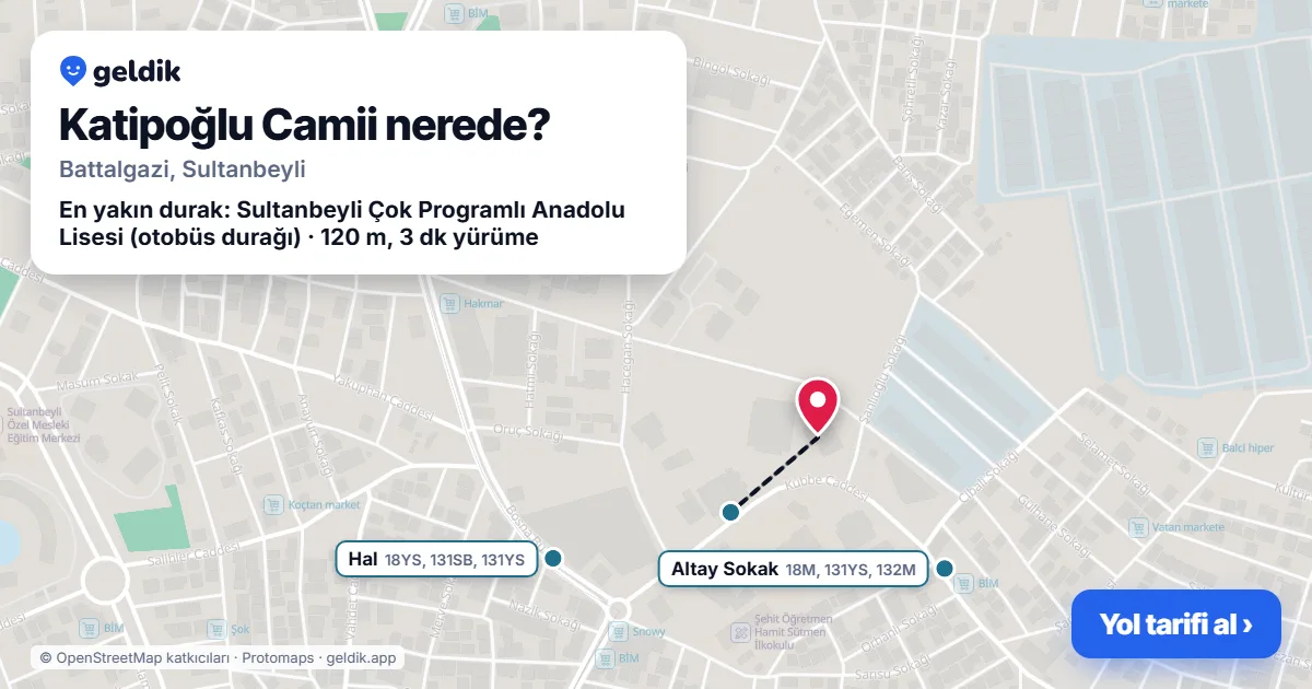 Katipoğlu Camii nerede: haritada konumu ve en yakın duraklar, yürüme süreleriyle