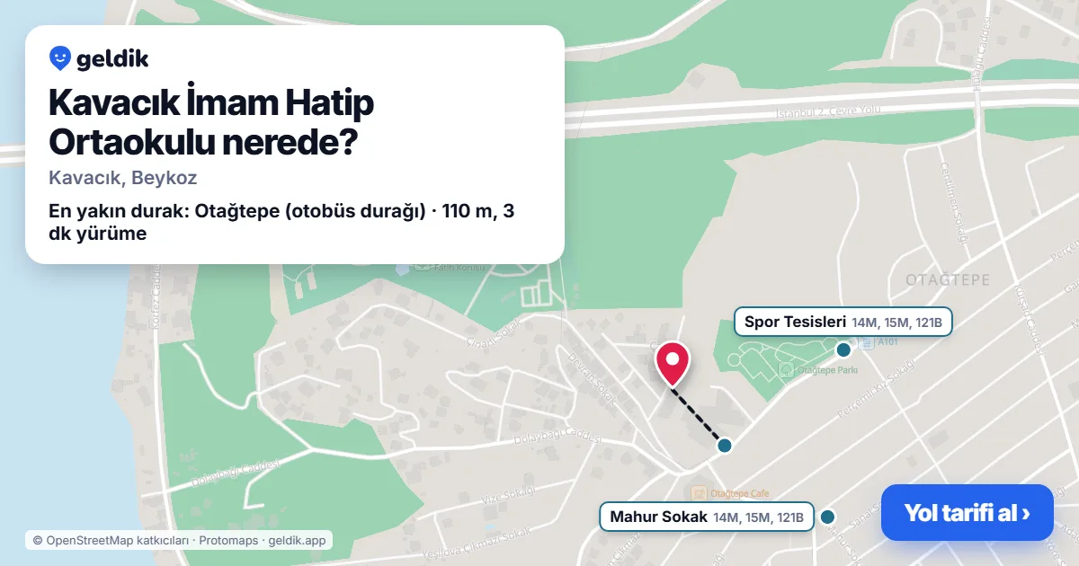 Kavacık İmam Hatip Ortaokulu nerede: haritada konumu ve en yakın duraklar, yürüme süreleriyle