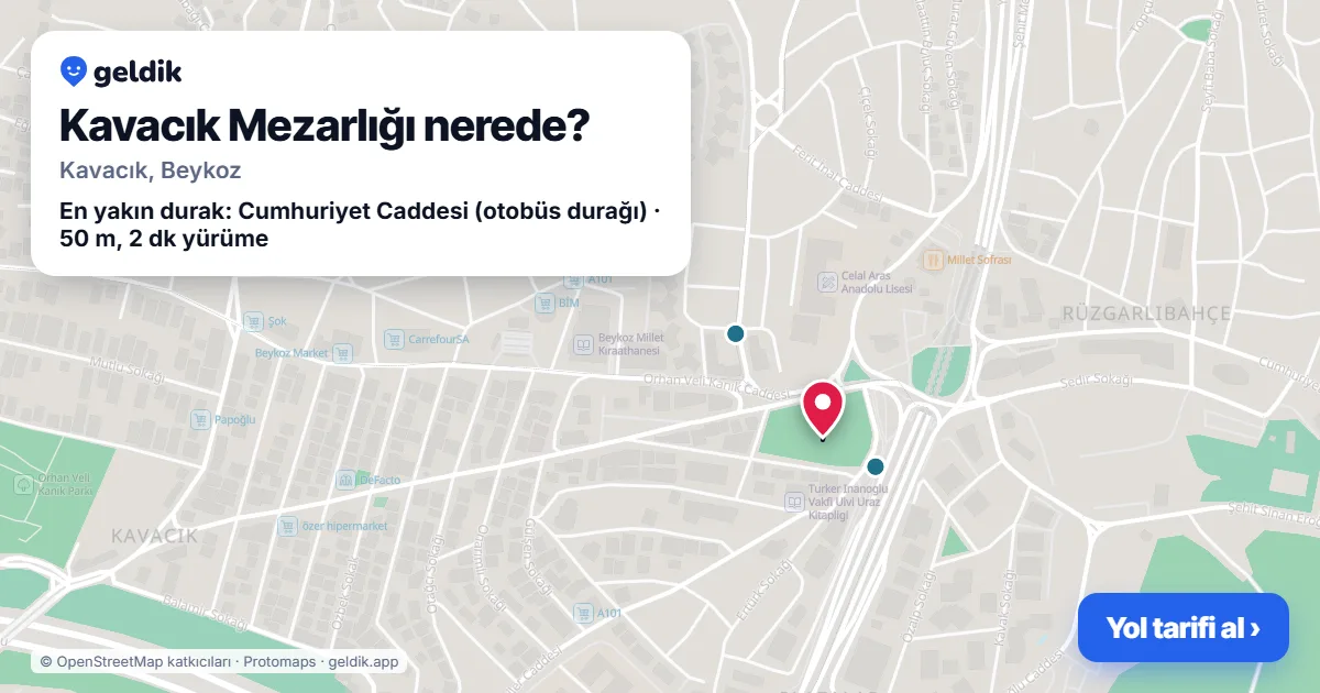 Kavacık Mezarlığı nerede: haritada konumu ve en yakın duraklar, yürüme süreleriyle