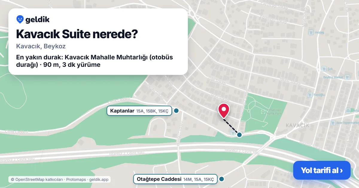 Kavacık Suite nerede: haritada konumu ve en yakın duraklar, yürüme süreleriyle