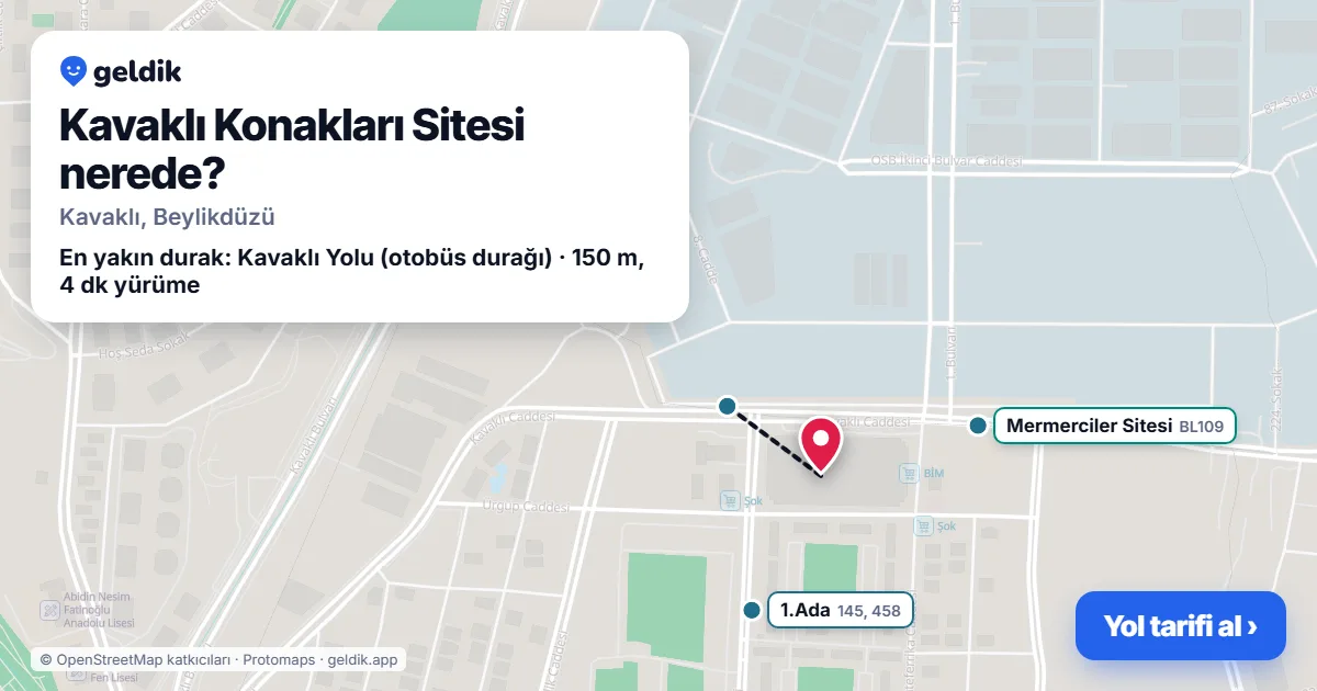 Kavaklı Konakları Sitesi nerede: haritada konumu ve en yakın duraklar, yürüme süreleriyle