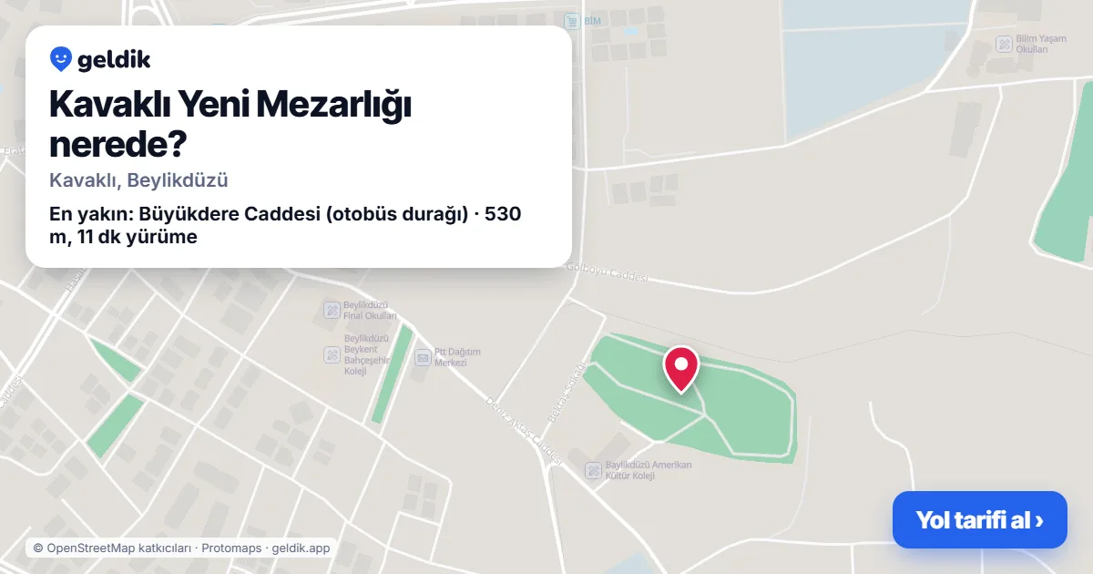 Kavaklı Yeni Mezarlığı nerede: haritada konumu ve en yakın duraklar, yürüme süreleriyle