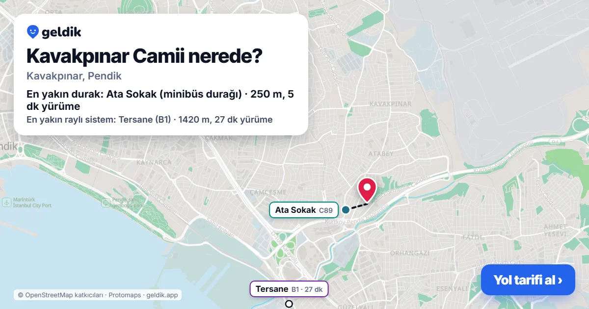 Kavakpınar Camii nerede: haritada konumu ve en yakın duraklar, yürüme süreleriyle