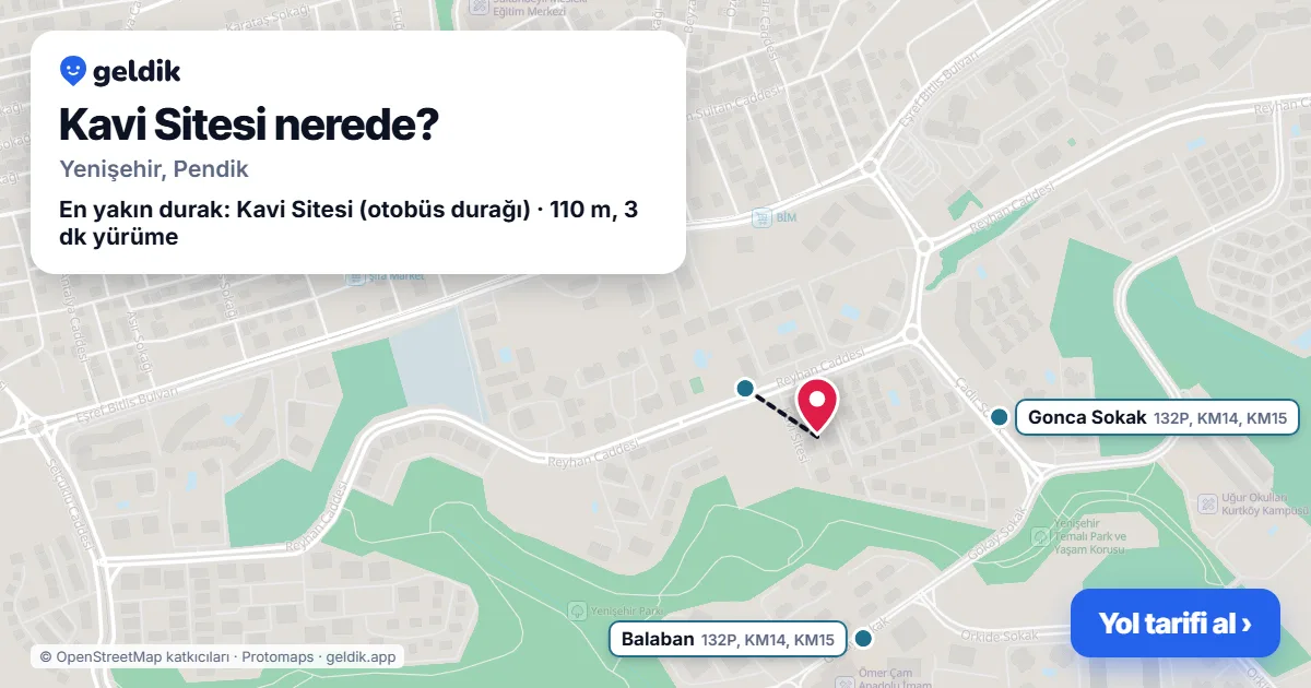 Where is Kavi Sitesi: map with its location and the nearest stops, with walking times