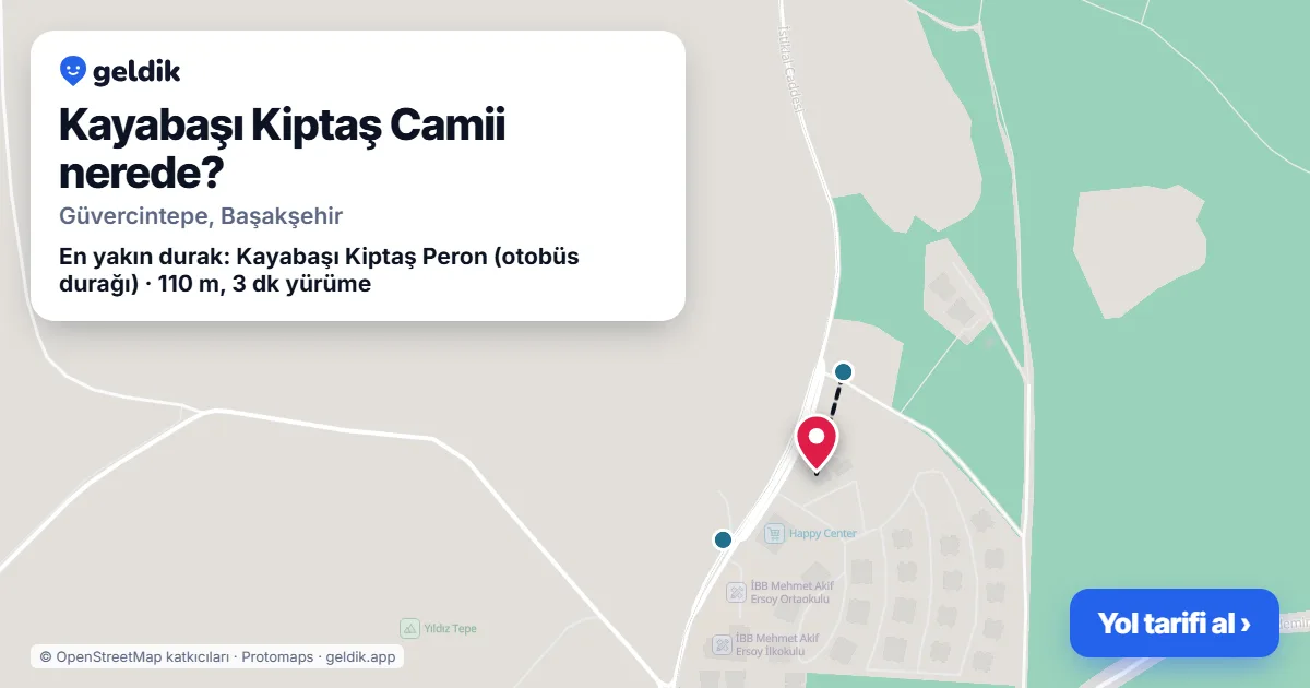 Kayabaşı Kiptaş Camii nerede: haritada konumu ve en yakın duraklar, yürüme süreleriyle