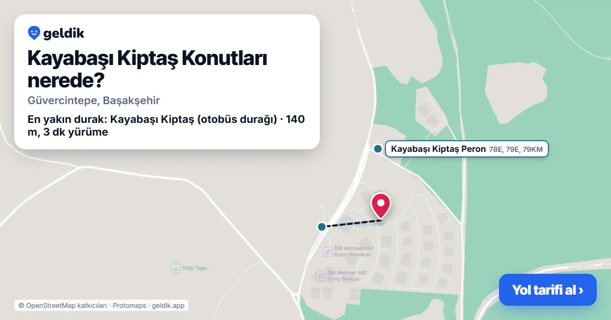 Kayabaşı Kiptaş Konutları nerede: haritada konumu ve en yakın duraklar, yürüme süreleriyle