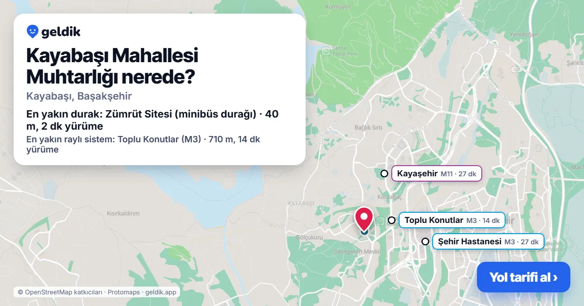 Kayabaşı Mahallesi Muhtarlığı nerede: haritada konumu ve en yakın duraklar, yürüme süreleriyle