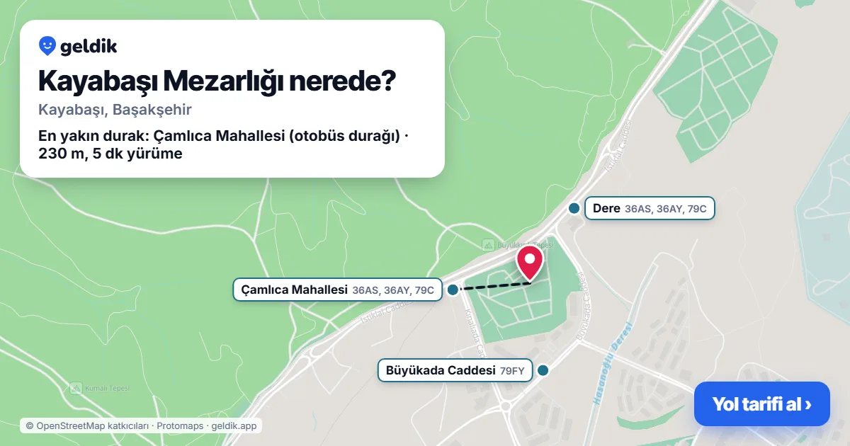 Kayabaşı Mezarlığı nerede: haritada konumu ve en yakın duraklar, yürüme süreleriyle
