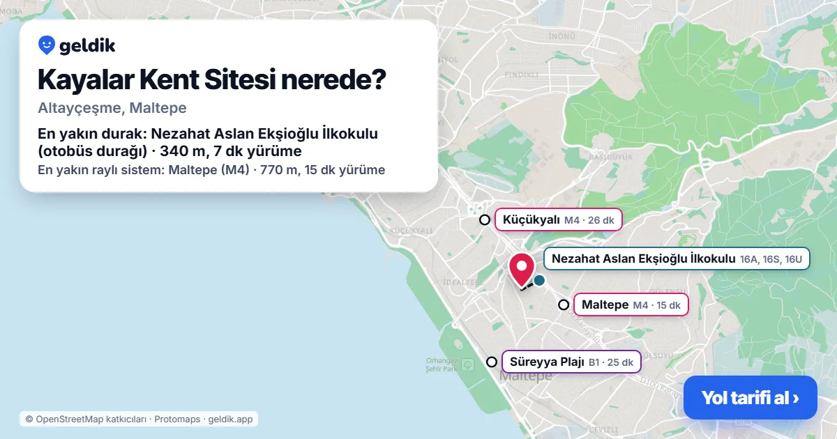 Kayalar Kent Sitesi nerede: haritada konumu ve en yakın duraklar, yürüme süreleriyle