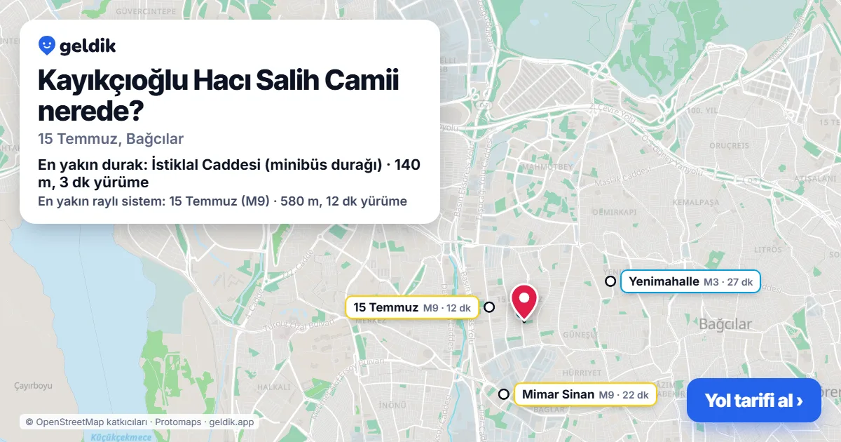 Where is Kayıkçıoğlu Hacı Salih Camii: map with its location and the nearest stops, with walking times