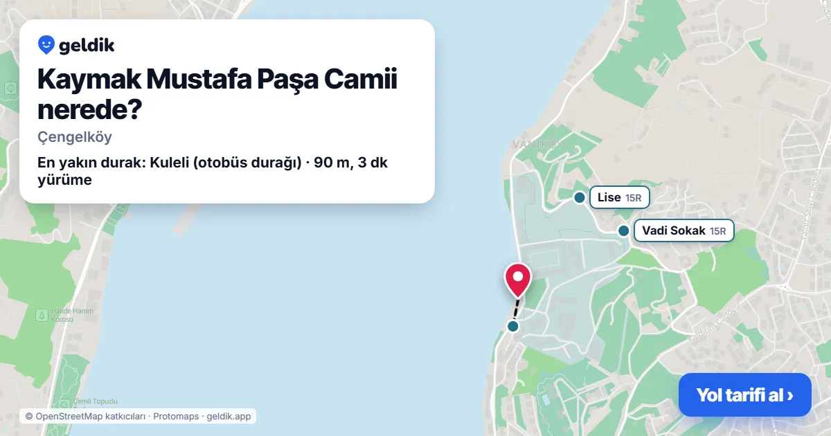 Where is Kaymak Mustafa Paşa Camii: map with its location and the nearest stops, with walking times