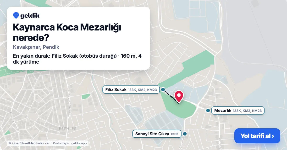 Kaynarca Koca Mezarlığı nerede: haritada konumu ve en yakın duraklar, yürüme süreleriyle
