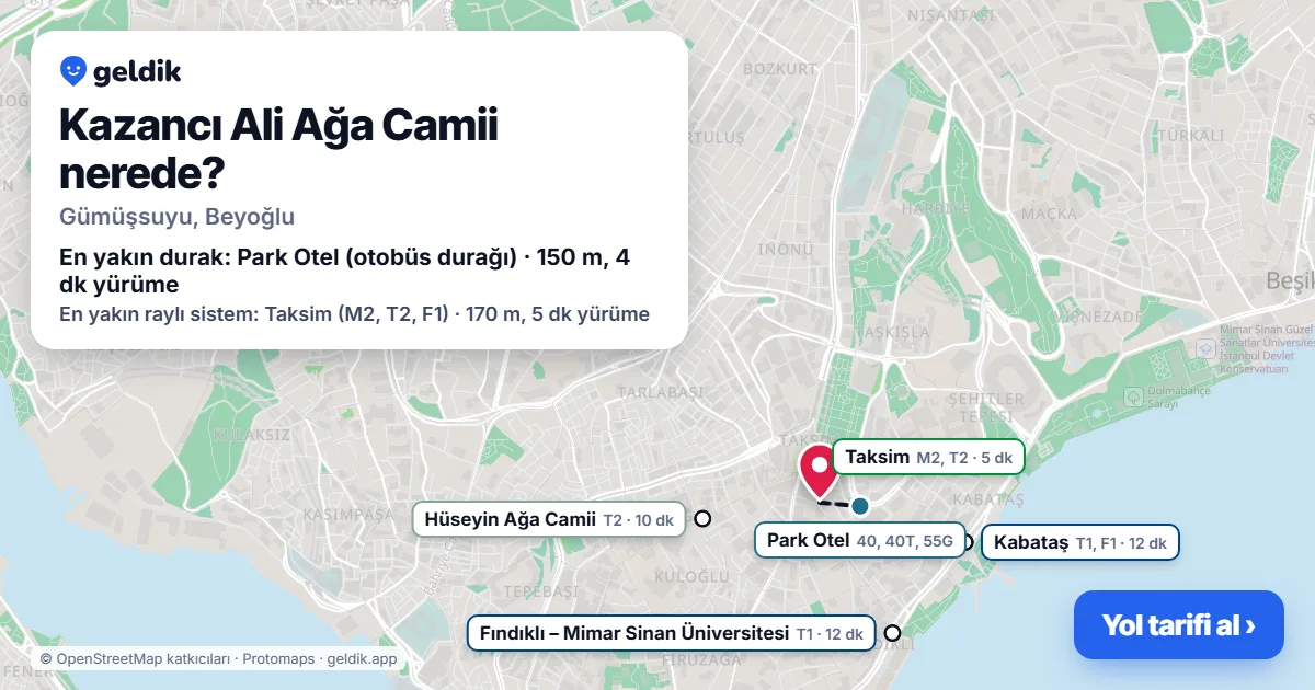 Kazancı Ali Ağa Camii nerede: haritada konumu ve en yakın duraklar, yürüme süreleriyle