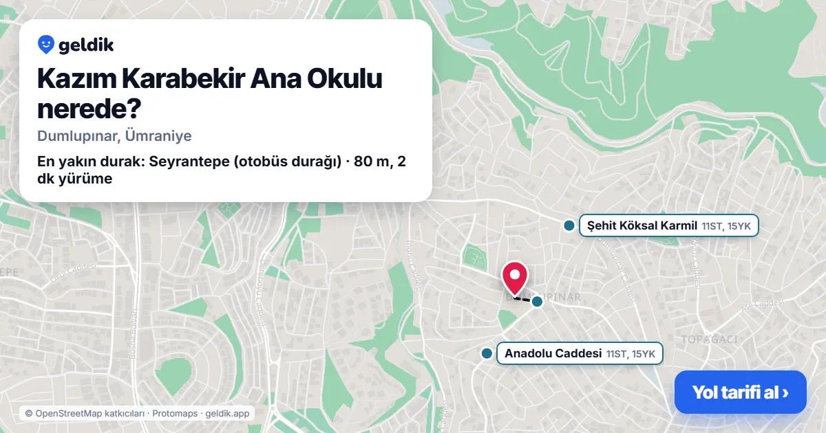 Where is Kazım Karabekir Ana Okulu: map with its location and the nearest stops, with walking times