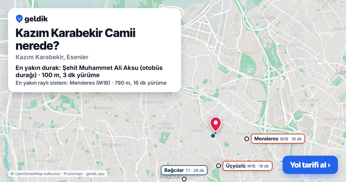 Where is Kazım Karabekir Camii: map with its location and the nearest stops, with walking times