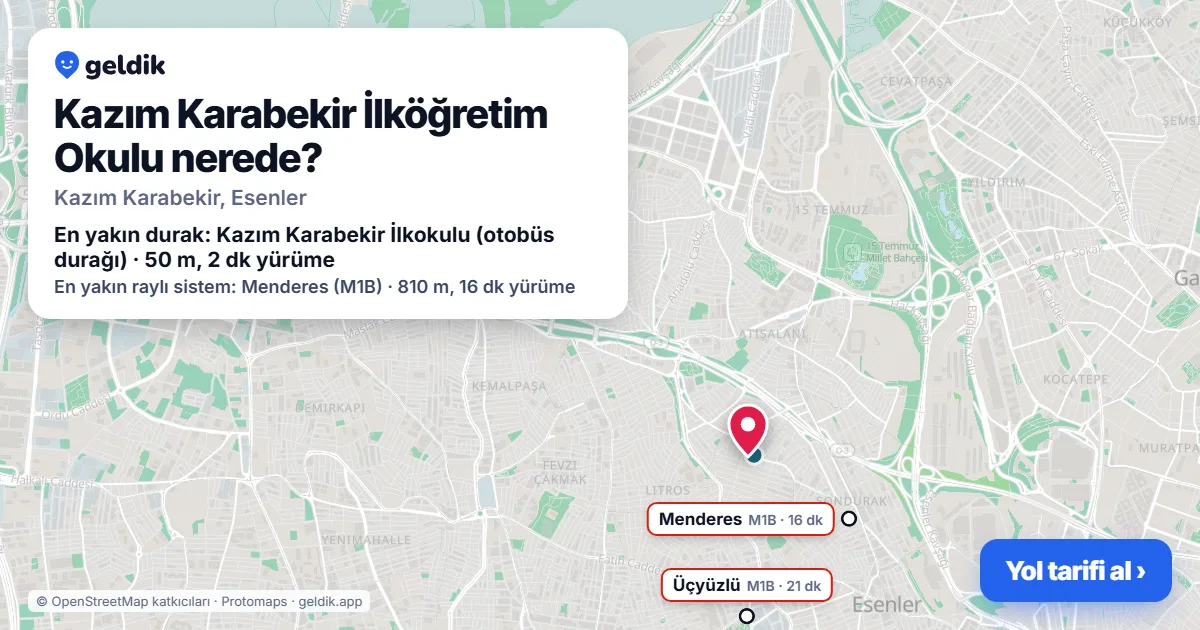 Kazım Karabekir İlköğretim Okulu nerede: haritada konumu ve en yakın duraklar, yürüme süreleriyle