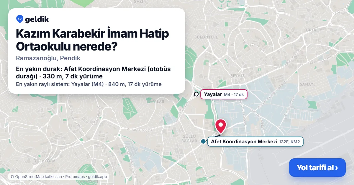 Kazım Karabekir İmam Hatip Ortaokulu nerede: haritada konumu ve en yakın duraklar, yürüme süreleriyle