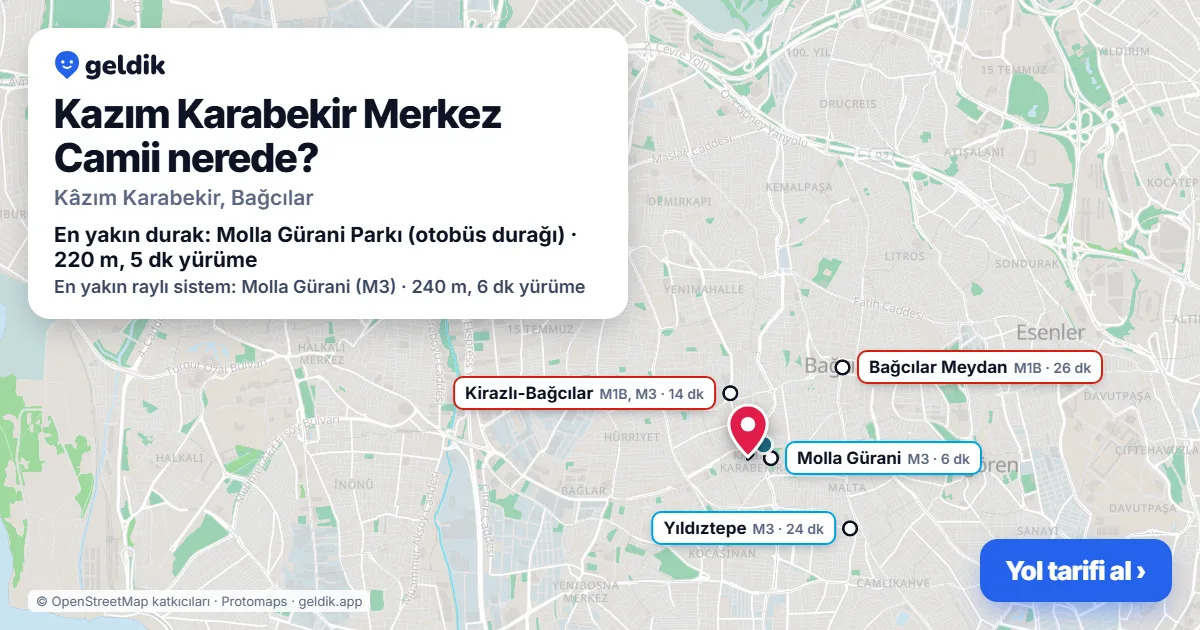 Kazım Karabekir Merkez Camii nerede: haritada konumu ve en yakın duraklar, yürüme süreleriyle