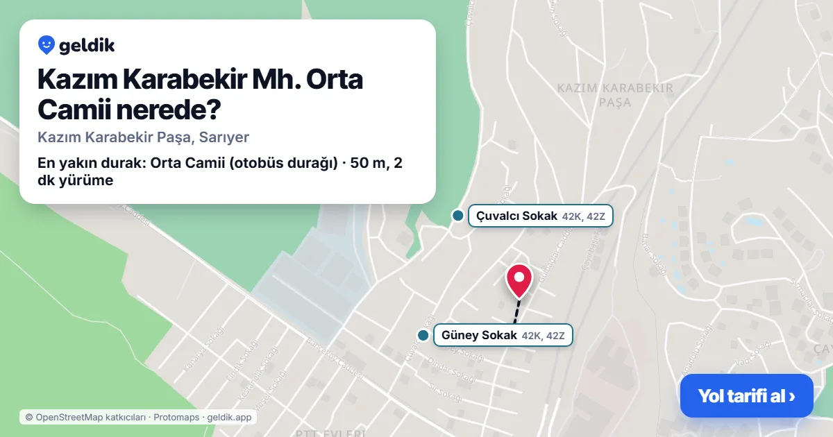 Kazım Karabekir Mh. Orta Camii nerede: haritada konumu ve en yakın duraklar, yürüme süreleriyle