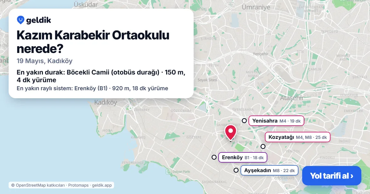 Where is Kazım Karabekir Ortaokulu: map with its location and the nearest stops, with walking times
