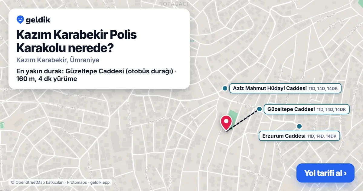 Where is Kazım Karabekir Polis Karakolu: map with its location and the nearest stops, with walking times