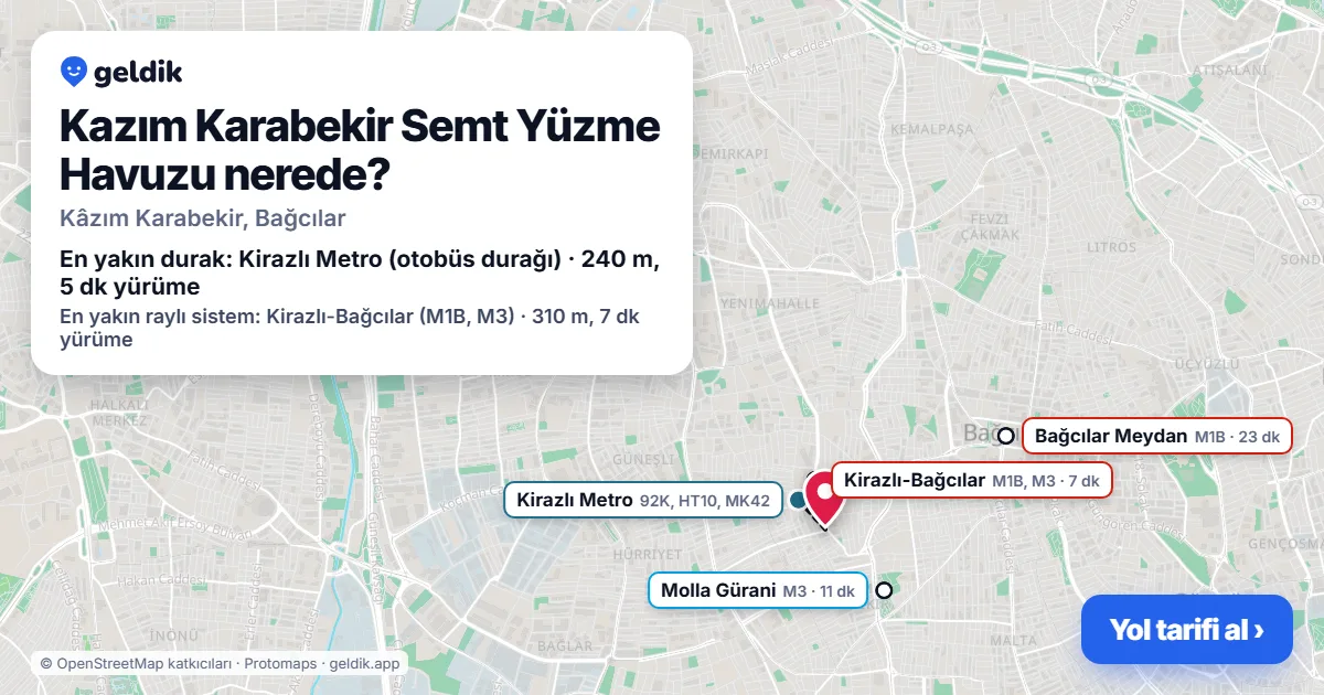 Kazım Karabekir Semt Yüzme Havuzu nerede: haritada konumu ve en yakın duraklar, yürüme süreleriyle