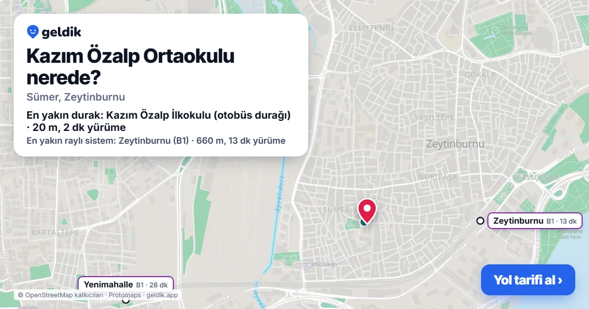 Kazım Özalp Ortaokulu nerede: haritada konumu ve en yakın duraklar, yürüme süreleriyle