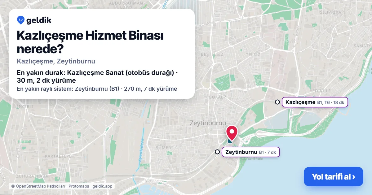 Kazlıçeşme Hizmet Binası nerede: haritada konumu ve en yakın duraklar, yürüme süreleriyle