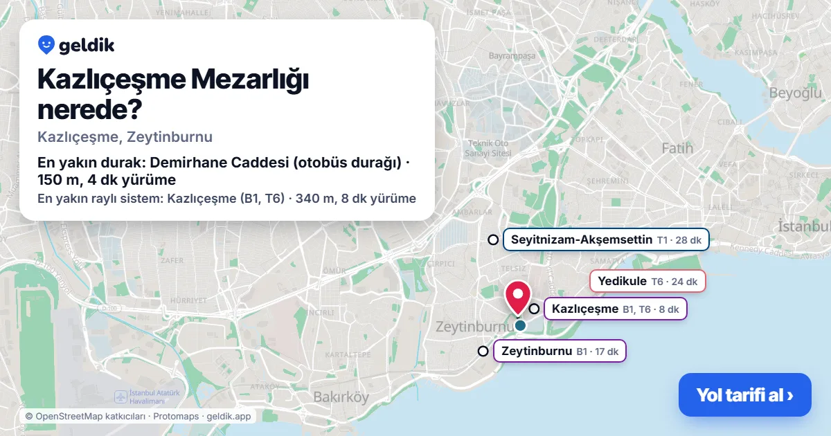 Kazlıçeşme Mezarlığı nerede: haritada konumu ve en yakın duraklar, yürüme süreleriyle