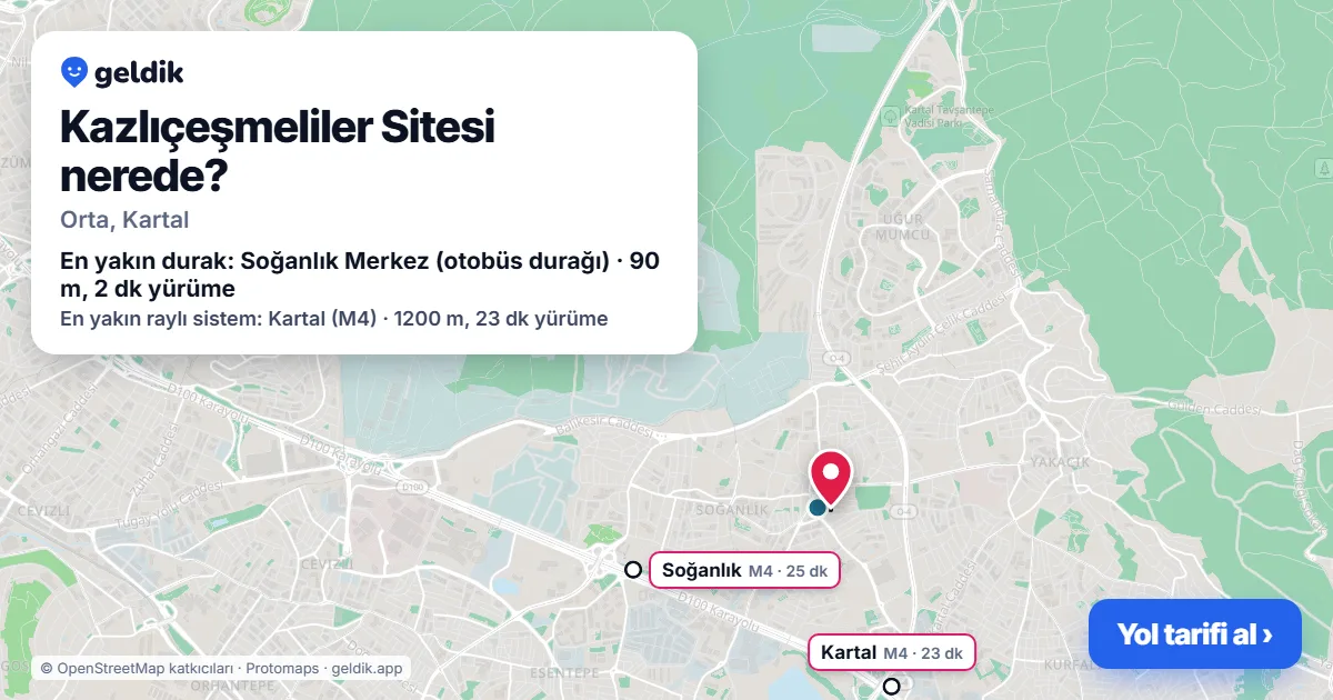 Where is Kazlıçeşmeliler Sitesi: map with its location and the nearest stops, with walking times