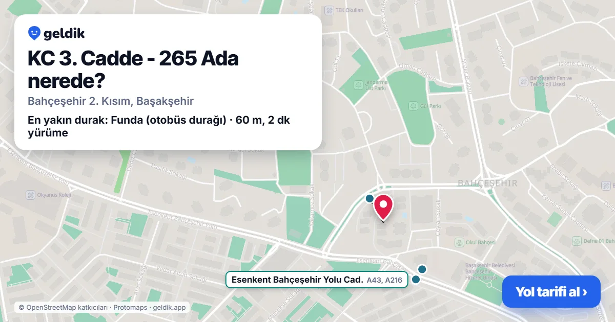KC 3. Cadde - 265 Ada nerede: haritada konumu ve en yakın duraklar, yürüme süreleriyle