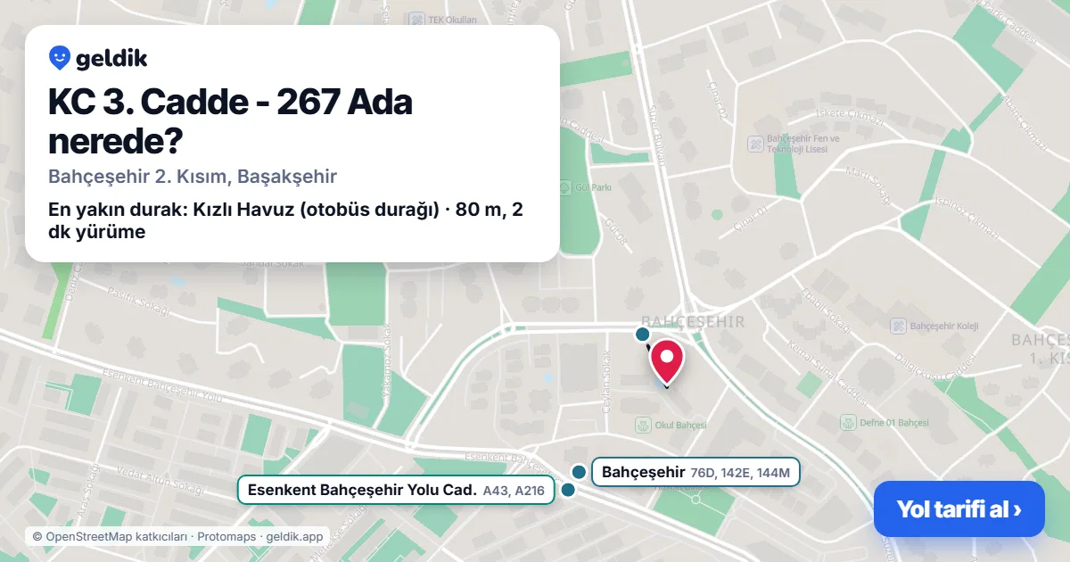KC 3. Cadde - 267 Ada nerede: haritada konumu ve en yakın duraklar, yürüme süreleriyle