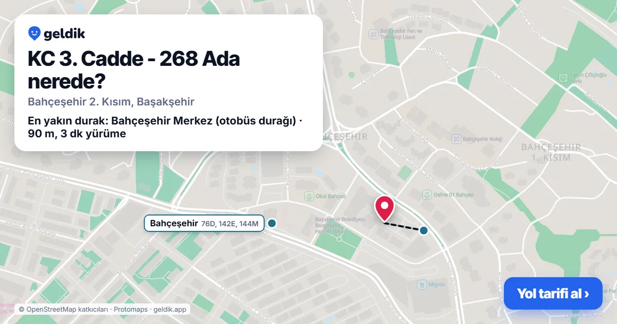 Where is KC 3. Cadde - 268 Ada: map with its location and the nearest stops, with walking times