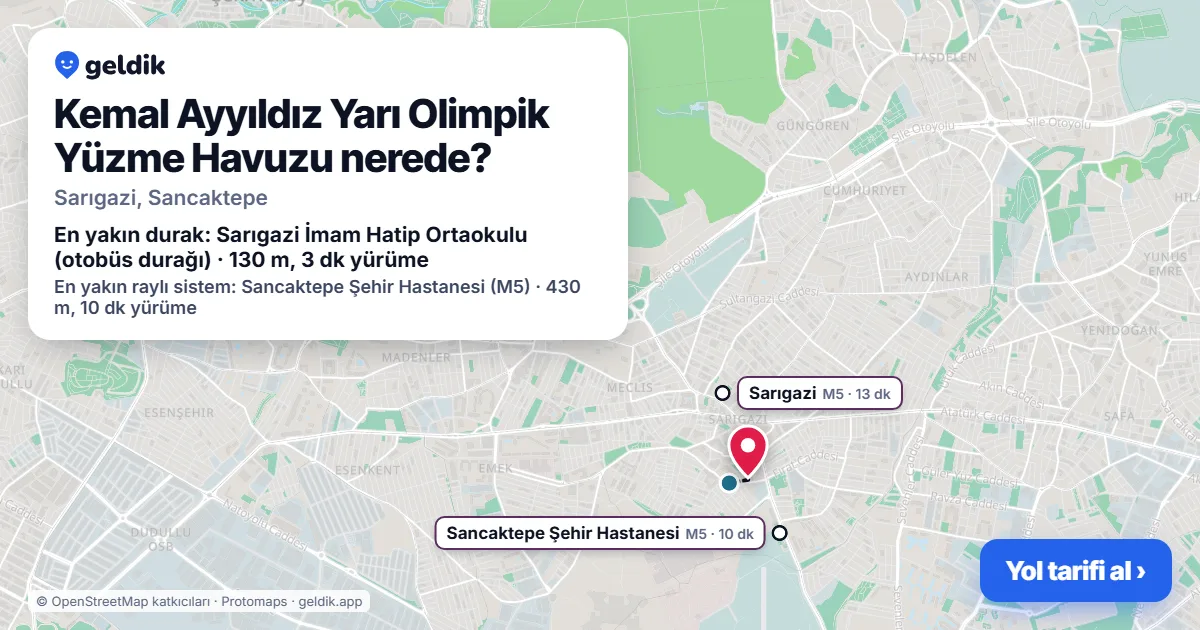 Where is Kemal Ayyıldız Yarı Olimpik Yüzme Havuzu: map with its location and the nearest stops, with walking times