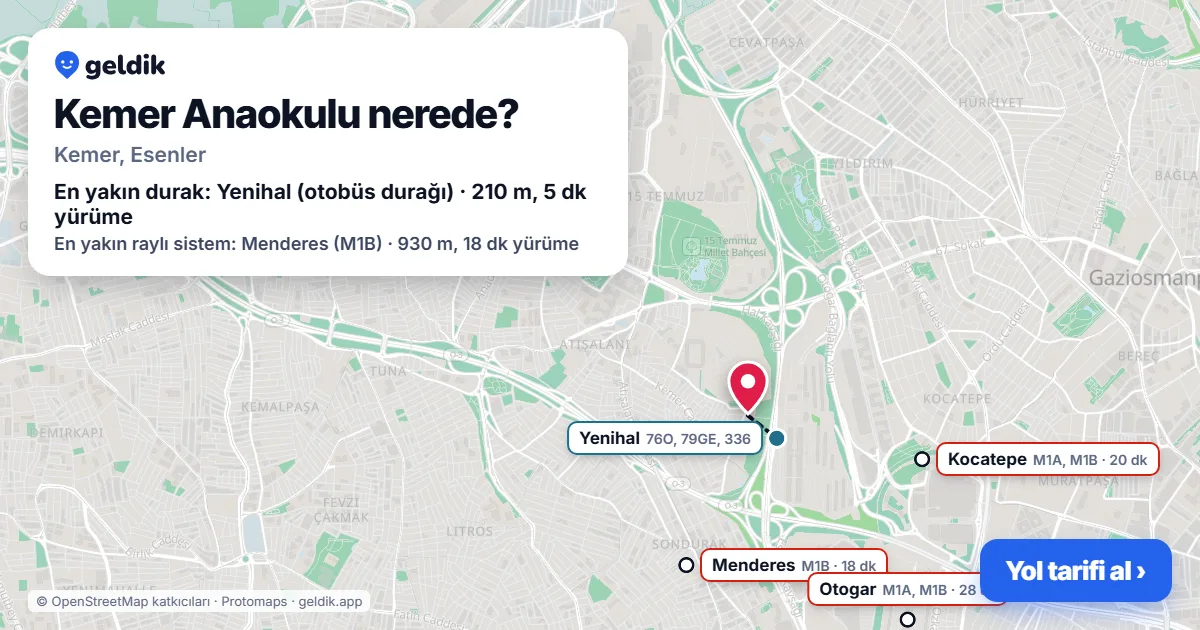Where is Kemer Anaokulu: map with its location and the nearest stops, with walking times