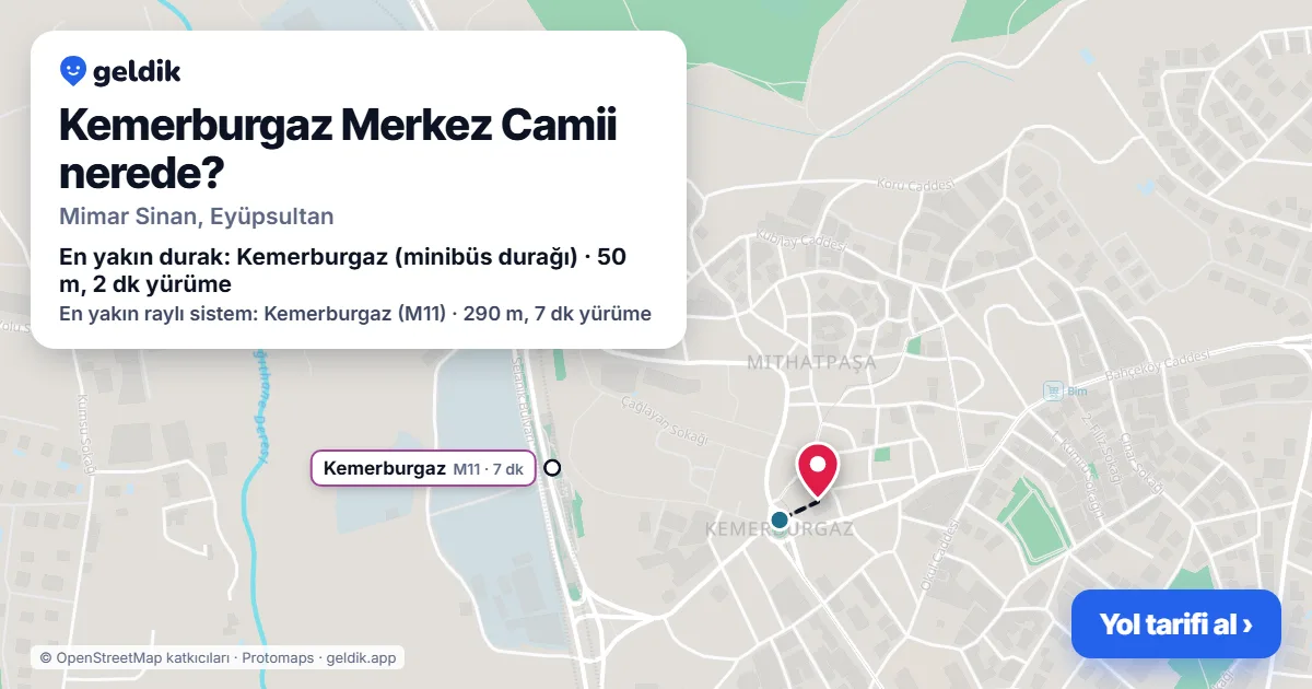 Kemerburgaz Merkez Camii nerede: haritada konumu ve en yakın duraklar, yürüme süreleriyle