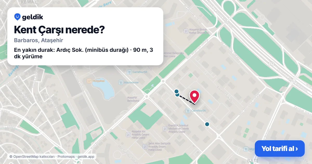 Where is Kent Çarşı: map with its location and the nearest stops, with walking times