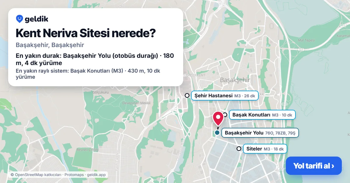 Where is Kent Neriva Sitesi: map with its location and the nearest stops, with walking times