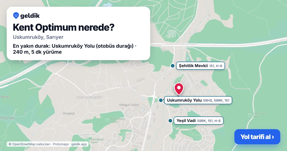 Kent Optimum nerede: haritada konumu ve en yakın duraklar, yürüme süreleriyle