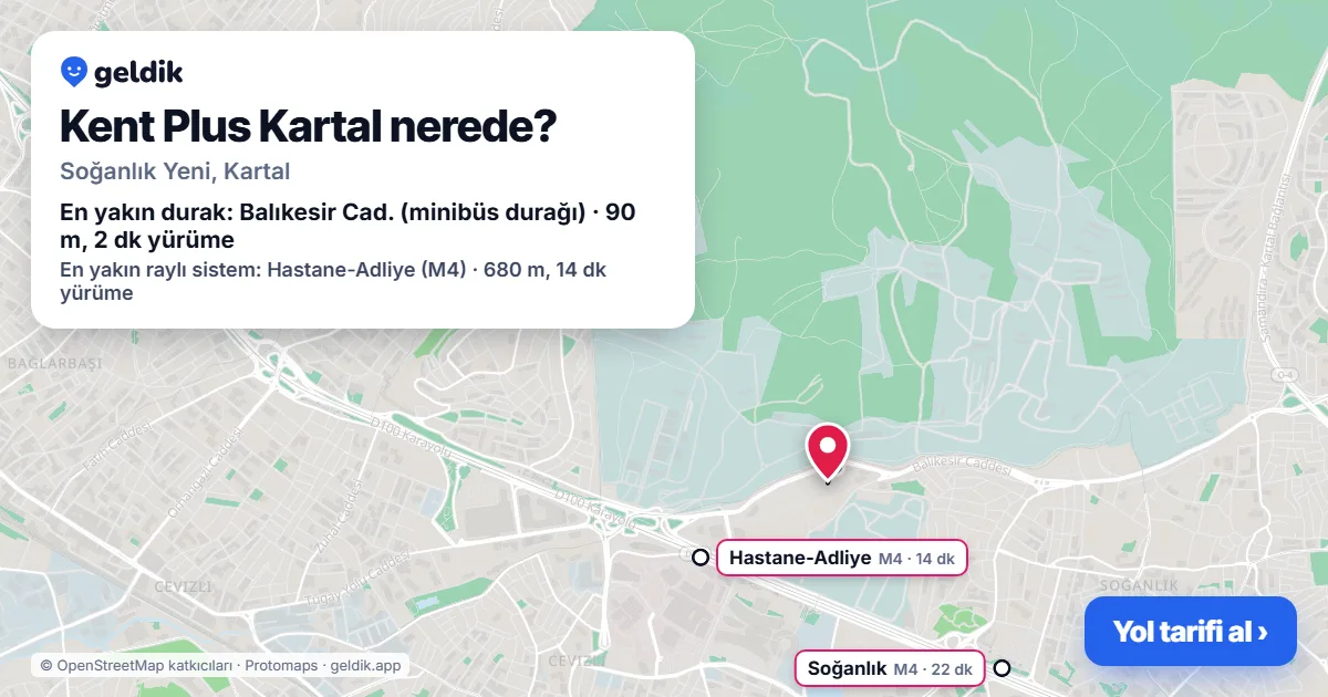Where is Kent Plus Kartal: map with its location and the nearest stops, with walking times