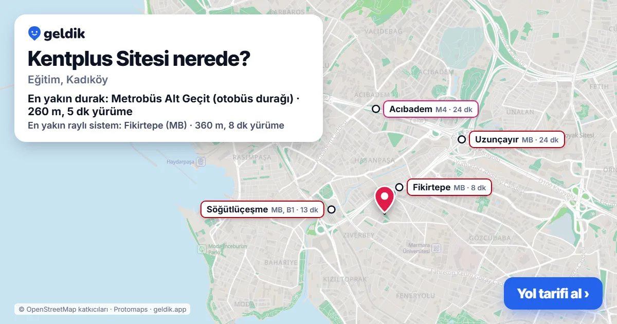 Kentplus Sitesi nerede: haritada konumu ve en yakın duraklar, yürüme süreleriyle