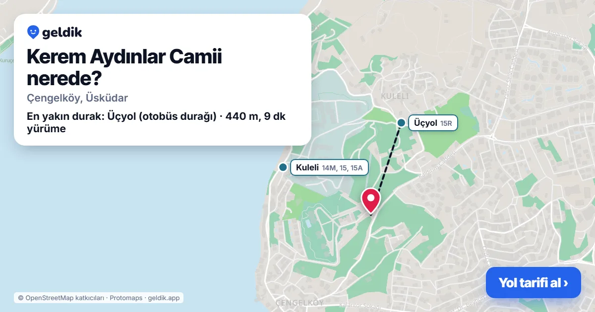 Kerem Aydınlar Camii nerede: haritada konumu ve en yakın duraklar, yürüme süreleriyle