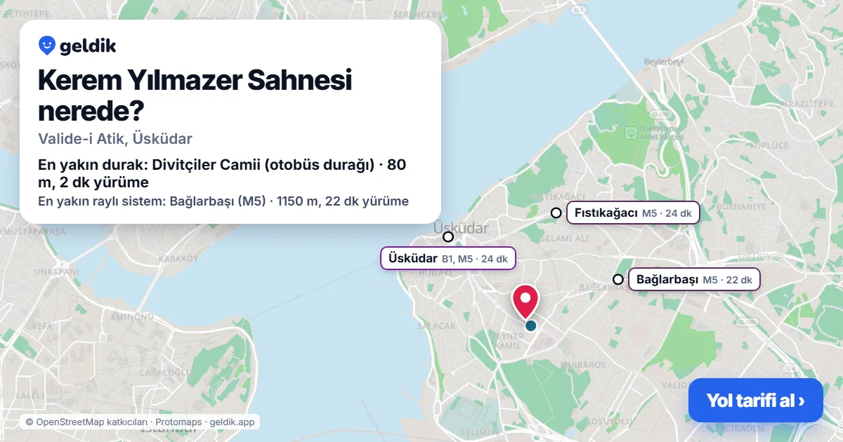 Kerem Yılmazer Sahnesi nerede: haritada konumu ve en yakın duraklar, yürüme süreleriyle